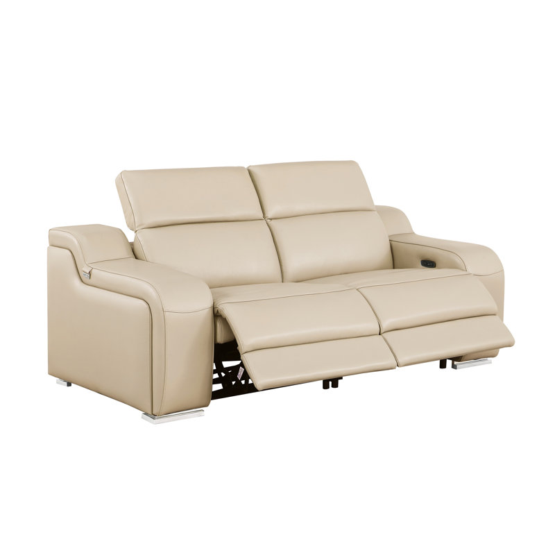 Causeuse en cuir italien à grain supérieur avec appui-tête électrique, Beige