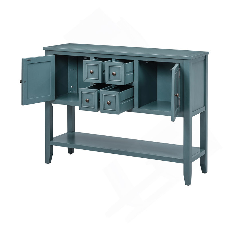 Console rétro avec quatre petits tiroirs et tablette inférieure pour le salon Bouldin, Bleu très foncé
