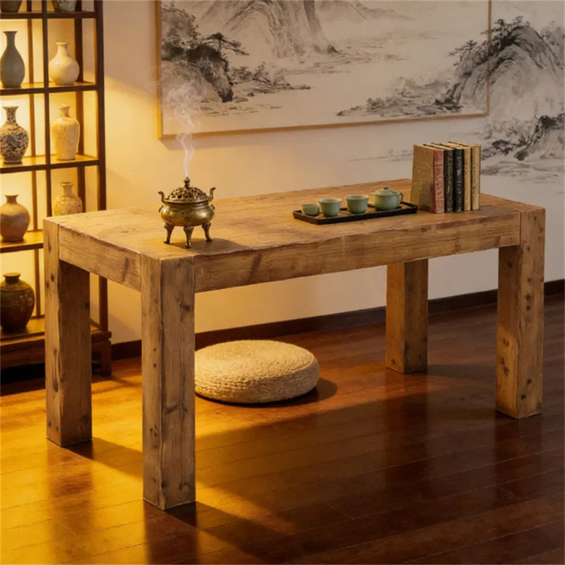Rectangular Solid Wood Executive Desk, Large Computer Desk With Sturdy Legs, Study Desk For Home Office