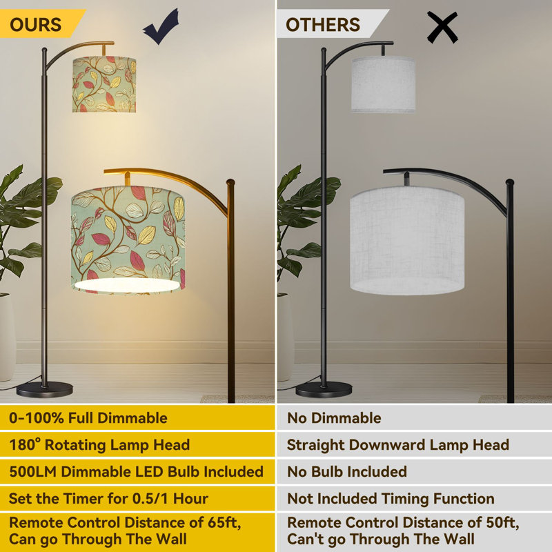 Arc Floor Lamp Leafs Floor Lamps with Remote LED Lights Adjustable Lamp Shades Tall Standing Lamps for Reading Office Living Room