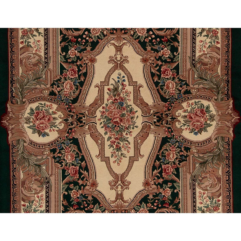Tapis unique ivoire / noir / rouge / vert noué à la main de haute qualité