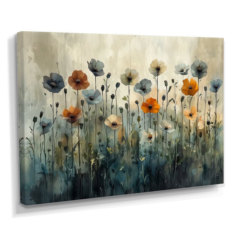Hiver, minimalisme, coquelicots, champ III - coquelicots, art mural, Toile tendue, H 30 po x l 40 po