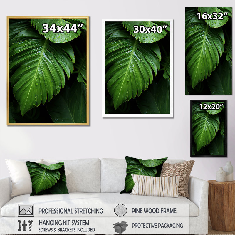 «Palm Leaves Serenity - Palm Trees», reproduction d'art sur toile, H 44 po x l 34 po x P 1,5 po, Cadre simple blanc