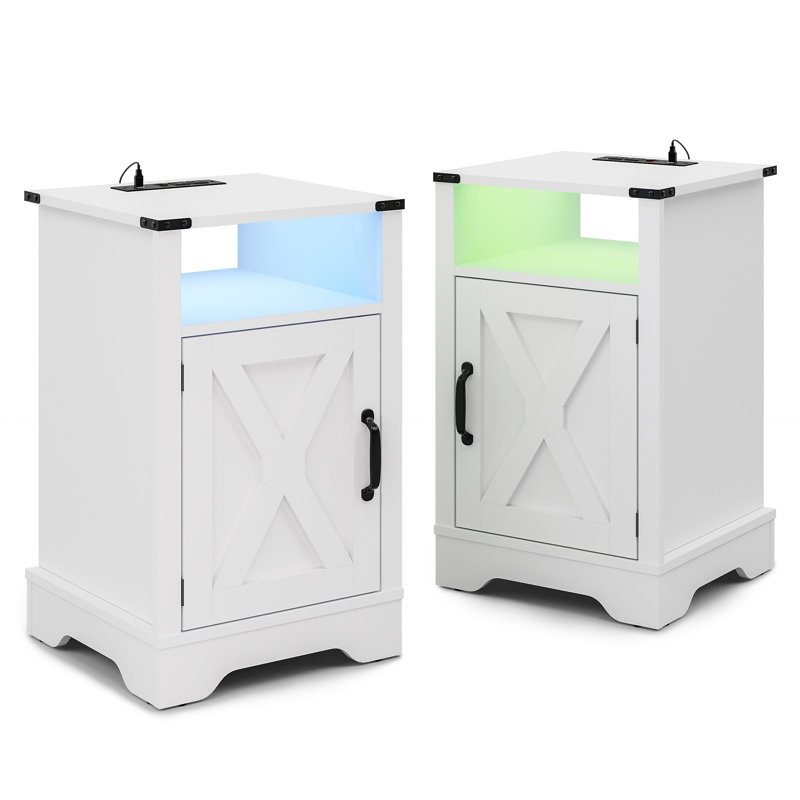 Table de chevet à DEL avec station de charge, Ensemble de 2, Blanc