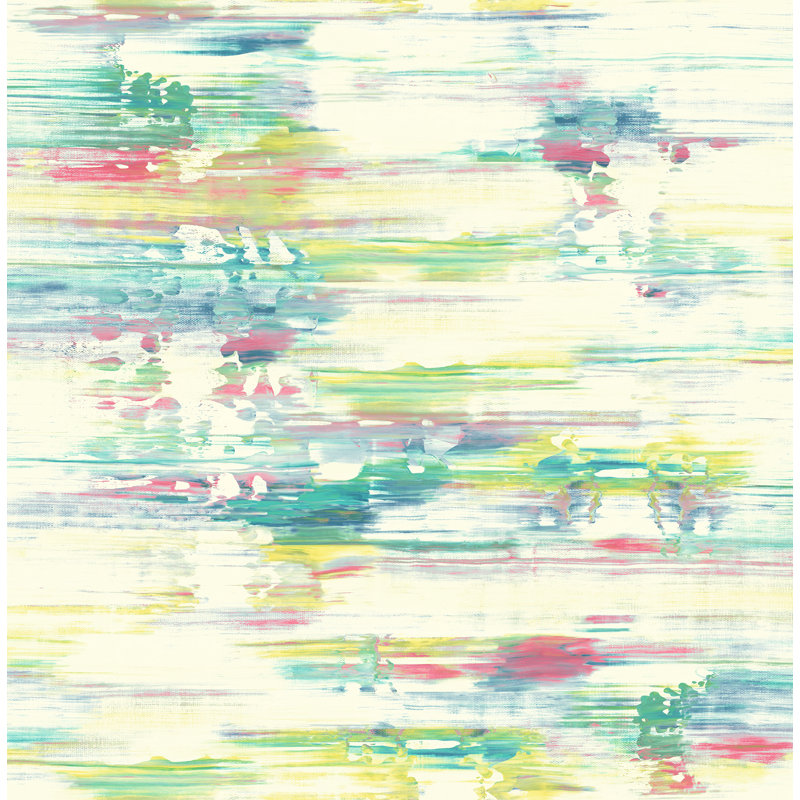 Rouleau de papier peint l 33 pi x l 20,5 po rayures Moriah, Vert lime / bleu sarcelle / rose chaud