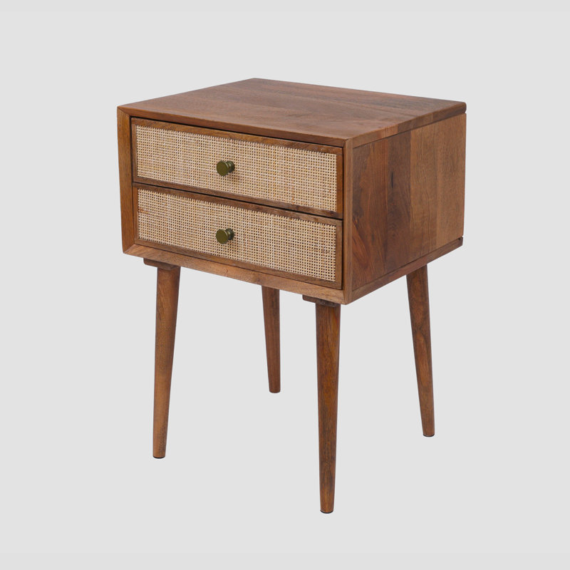 Table de chevet en bois massif l 18 po Bennett avec 2 tiroirs à canne Bennett