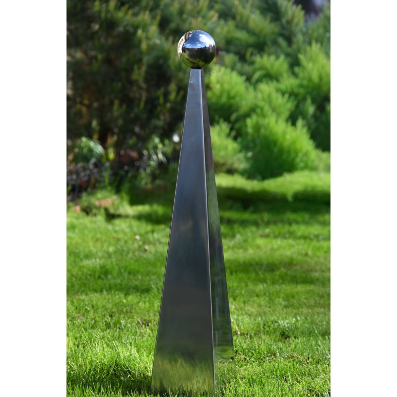 Large Stainless Steel Sphere Pyramid Garden Sculpture – Outdoor Modern Kinetic Metal Décor
