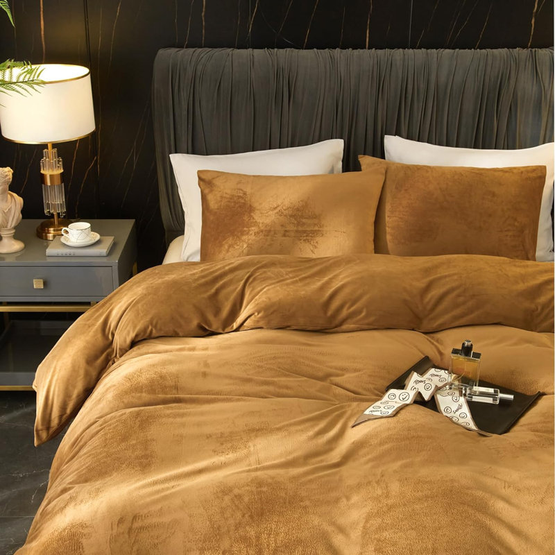 Ensemble de housse de couette en velours 3 pièces Housse de couette de luxe, Rouille