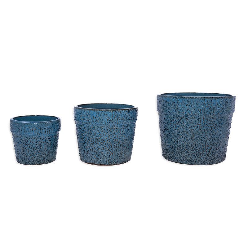 3 pots de fleurs en céramique, pot de fleurs moderne, Bleu
