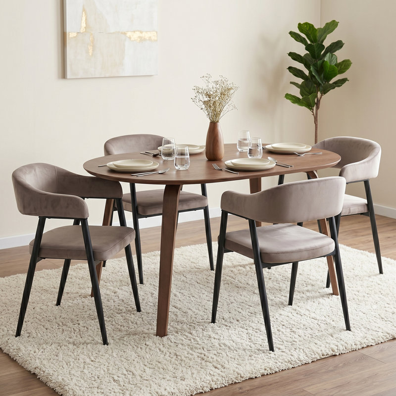 Chelsea Set of 2 Velvet Upholstered Dining Chairs with Black Metal Frame, Grey