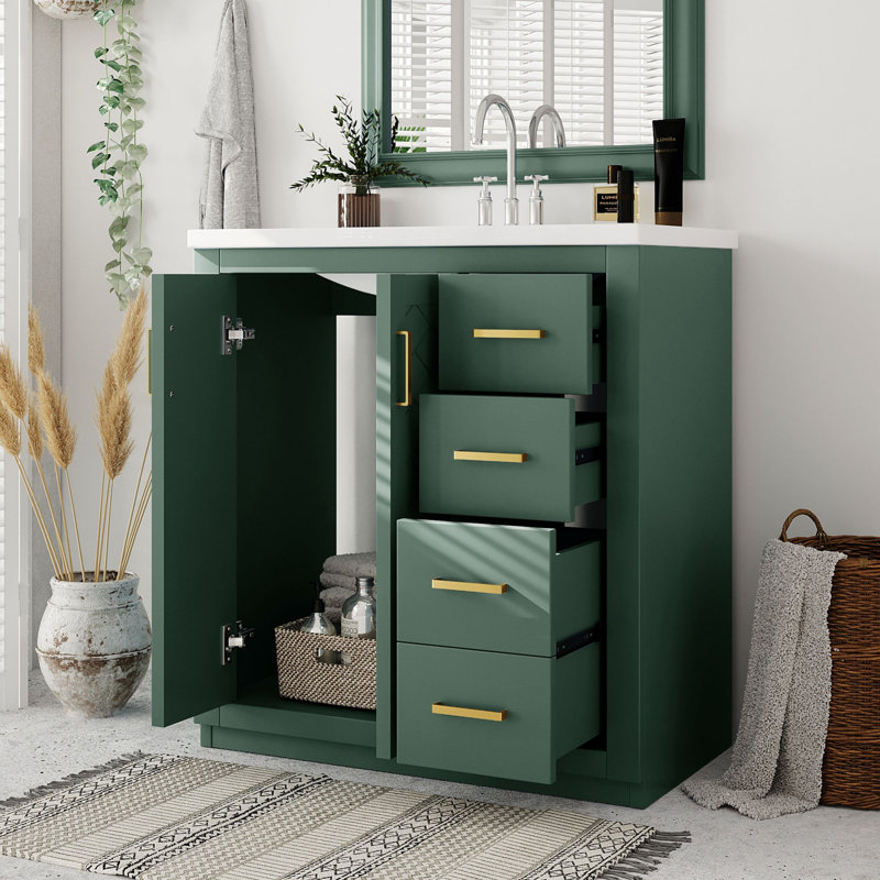 Bathroom Vanity With Sink, Wood Frame Bathroom Storage Cabinet, Freestanding Vanity With Drawers And Soft Closing Doors