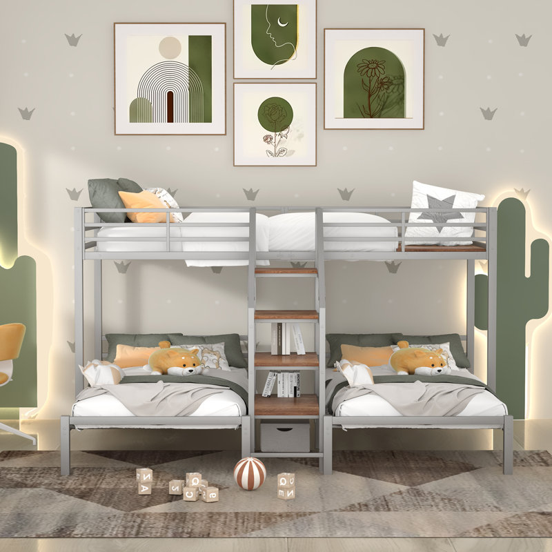 Edalene Kids Twin Over Twin Over Twin Bunk Bed, Dark Gray