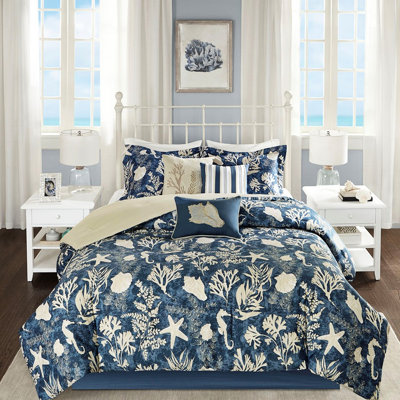Édredon 7 pièces en coton bleu grand délicat à texture irrésistible