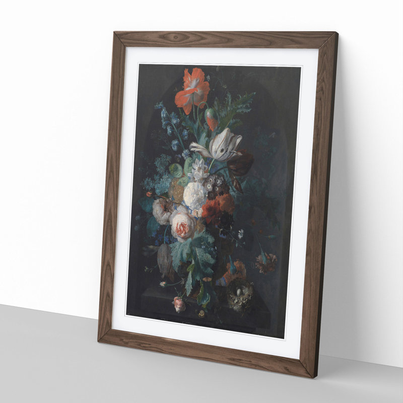 Still Life with Flowers Vol.4 by Jan Van Huysum - Picture Frame Painting, 36cm H x 27cm W x 2cm D, Walnut