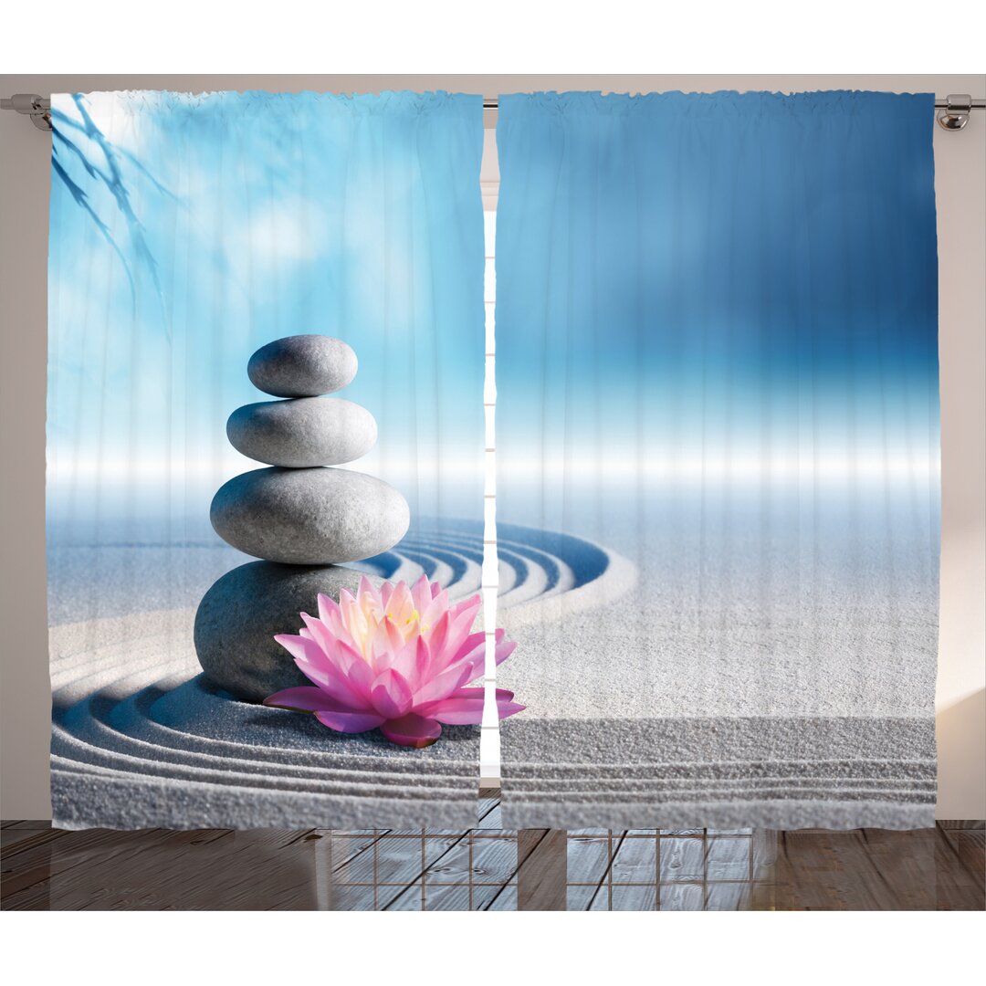 Rustikaler Vorhang, Meditation Harmony, Lotus Blume, Blau Grau Rosa