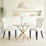 3-Piece Round Glass Table Set With Velvet Chairs – Metal Base, Seats 2
