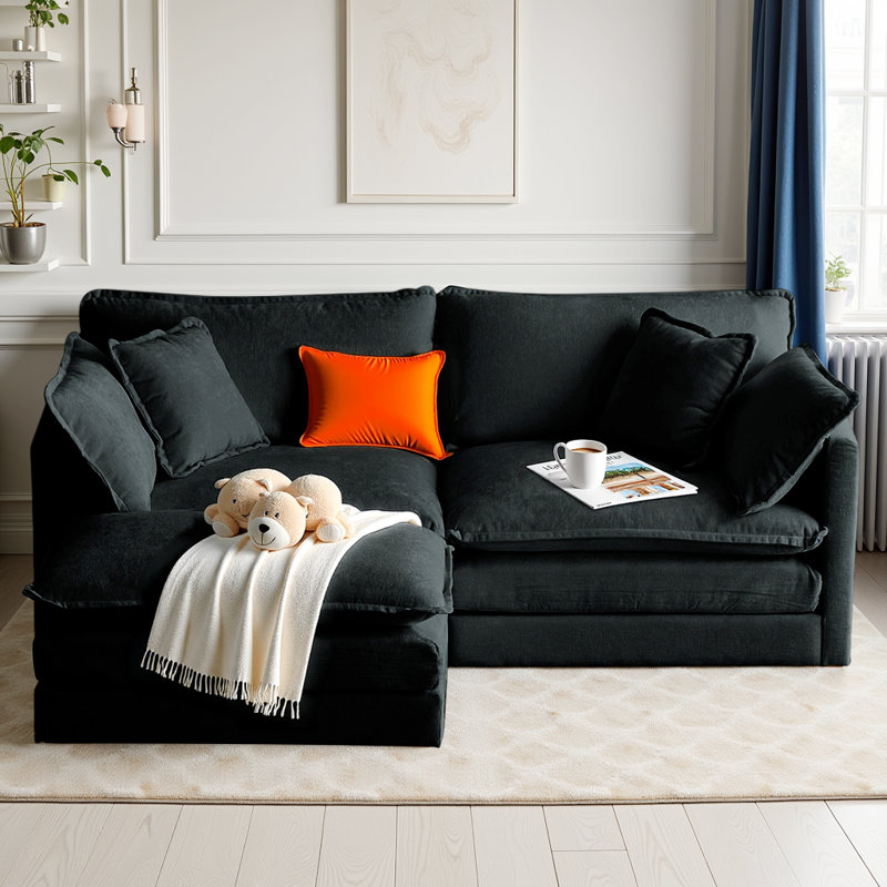 L-Shaped Chenille Sectional Sofa with Ottoman - 2-Seater Loveseat for Small Spaces, Breathable Fabric & Easy Assembly