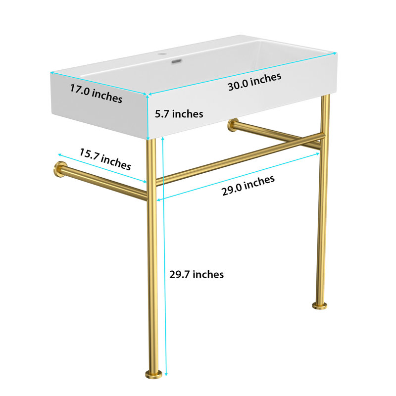 Évier de console de salle de bain durable avec trop-plein, polyvalent pour divers environnements, Or
