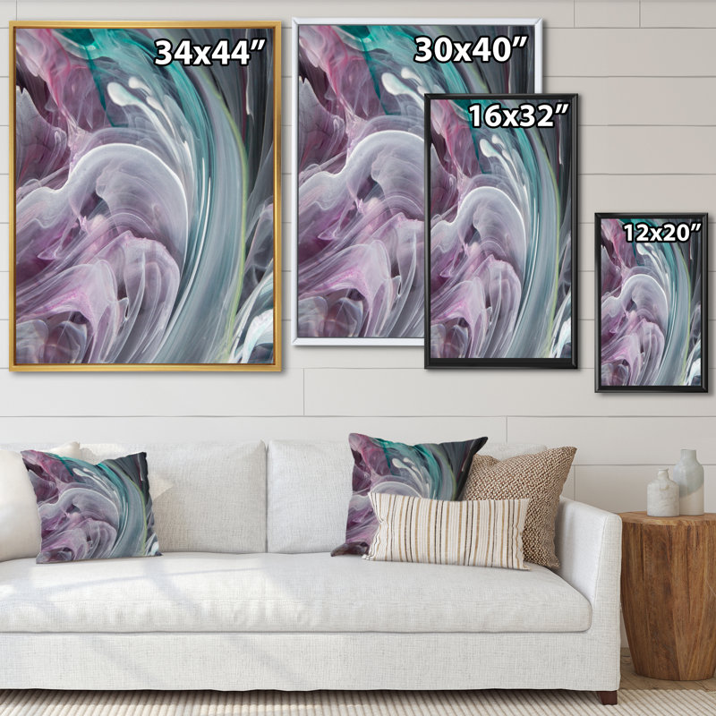 Turquoise et mauve liquide Flow Art IV - reproduction d'art moderne sur toile, H 24 po x l 36 po x P 1 po