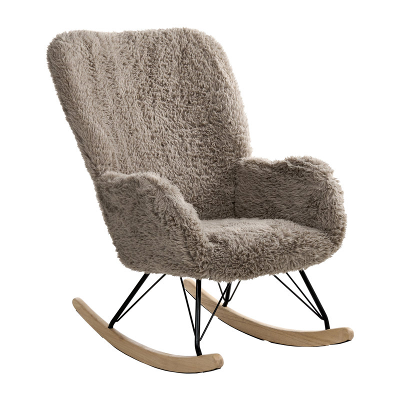 Fortuna Rocking Chair, Taupe Faux Fur