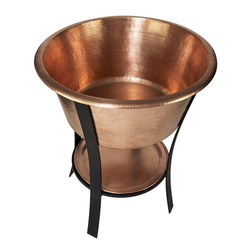 24" Round Hammered Copper Ice Bucket with Stand