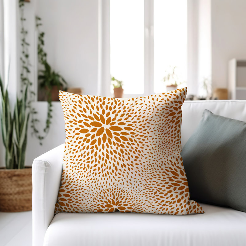 Coussin décoratif intérieur / extérieur en polyester filé à la main Bavière, H 17 po x l 17 po, Orange/Crème