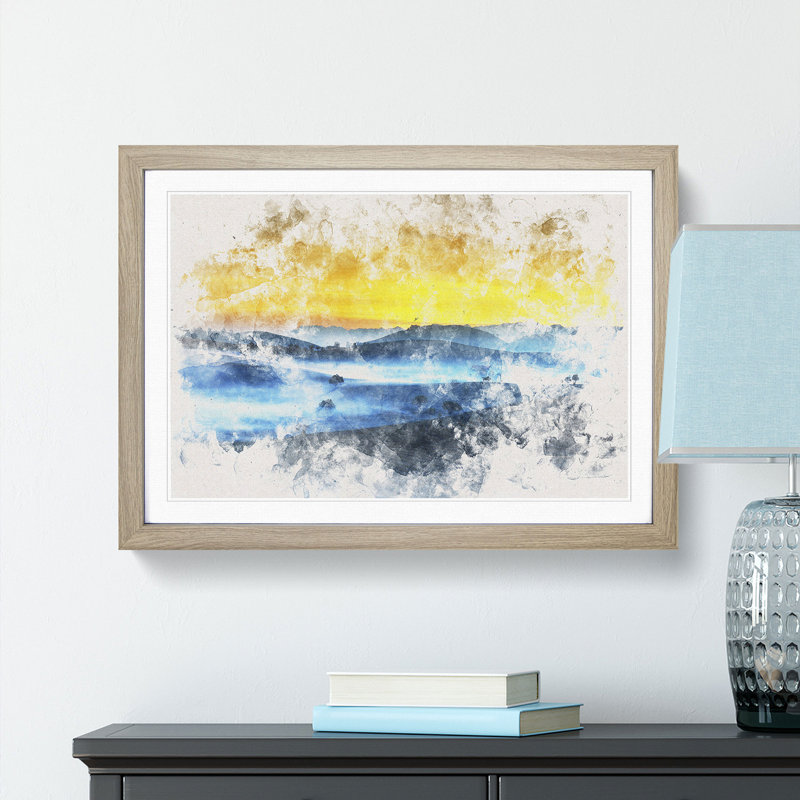 Sunrise over a Tea Plantation - Picture Frame Graphic Art Print, 45cm H x 63cm W x 2cm D, Oak Framed