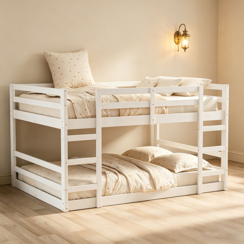 Lit superposé robuste au-dessus d'un lit double avec échelle, structure en bois de pin massif pour la sécurité et la durabilité, parfait pour économiser de l'espace