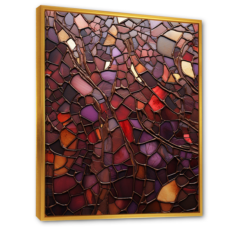 «Mosaic Melt Mulberry», reproduction sur toile abstraite, Cadre flottant doré, H 32 po x l 24 po x P 1 po