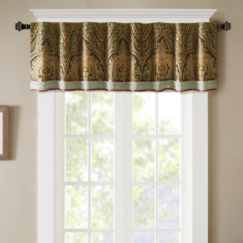 Standard Blue and Brown Jacquard Rod Pocket Valance