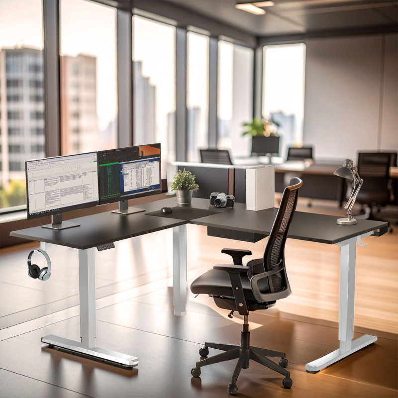Bureau de coin debout à hauteur ajustable électrique XL, Noir / blanc