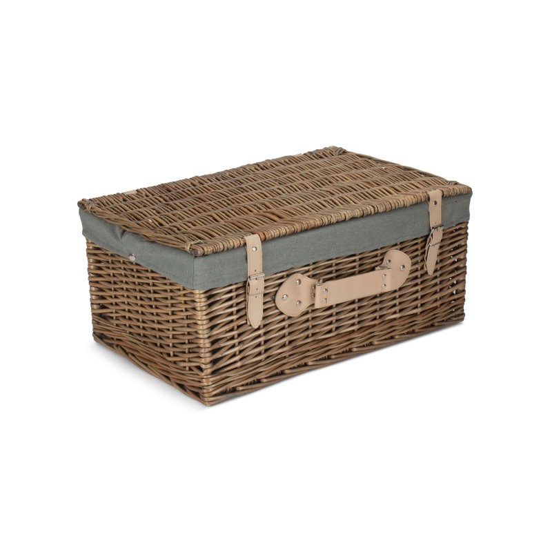 Wicker Hamper with Lining, 26cm H x 37cm W x 56cm D, Antique Wash/Grey