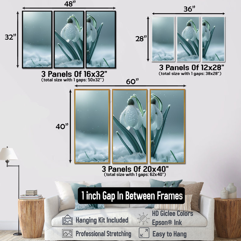 Ensemble de salon Lamberson - Snowdrops Wall Art, Toile naturelle avec cadre flottant, H 28 po x l 36 po x P 1 po