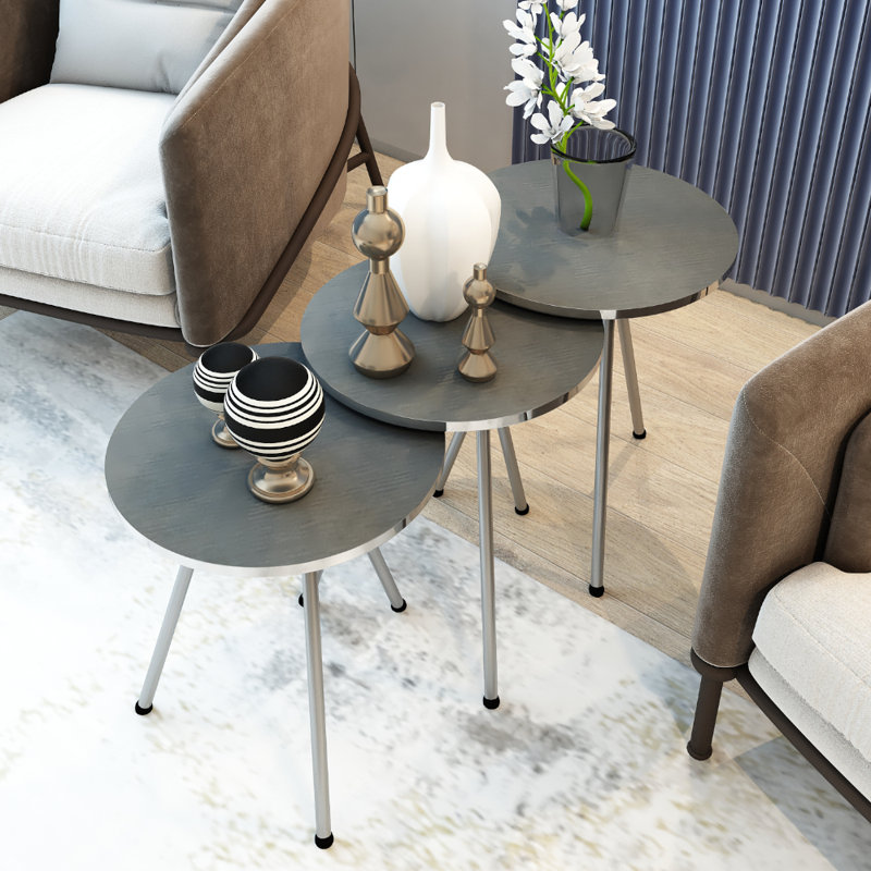 Ensemble de tables basses 3 pièces Euclide, Argenté