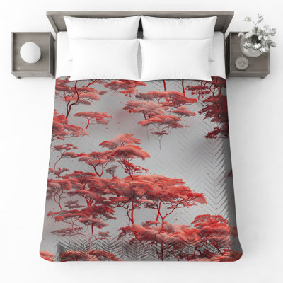 Couvre-lit matelassé Red Leafy Trees