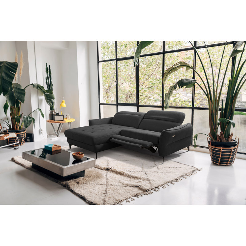 Morpeth Power Reclining Upholstered Corner Sofa in Chenille Fabric with Adjustable Headrests, Left Hand Facing, Black
