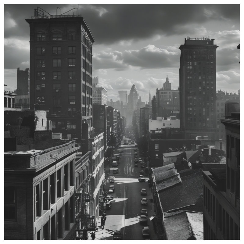 Housses de couette noir et blanc Cityscape, Lit simple