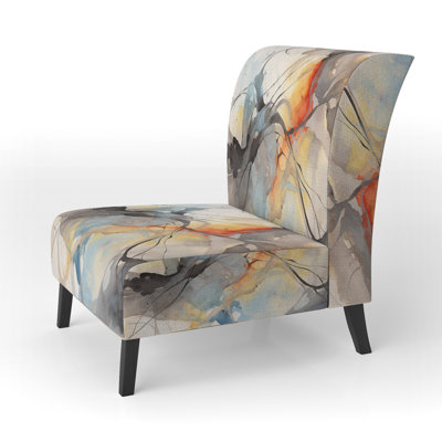 Marble Serenity Colorful Gray Watercolor Waves I - Upholstered Modern Slipper Chair, Geometric Shapes Accent Chair