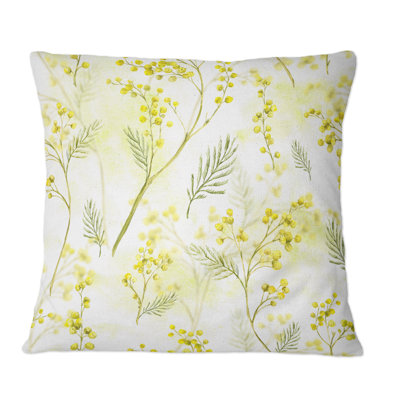 Yellow Sprigs Of Mimosa Flowers - Patterned Printed Throw Pillow