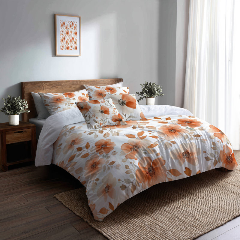 Ensemble d'édredon floral de 6 - Terra Bloom rouge avec taies décoratives et coussins décoratifs