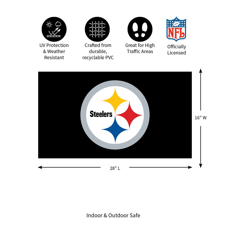 Tapis polychrome en PVC, 16 po x 28 po, Pittsburgh Steelers