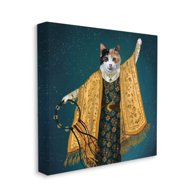 " Fashionable Cat Traditional Patterned Boho Clothing Portrait " by House Of Rose