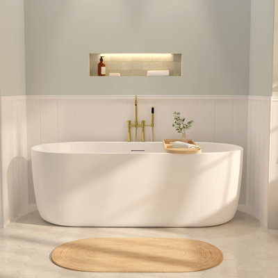 Baignoire de trempage autoportante en acrylique à double extrémité avec drain en laiton brossé 67 pouces DreamLine Jarrell