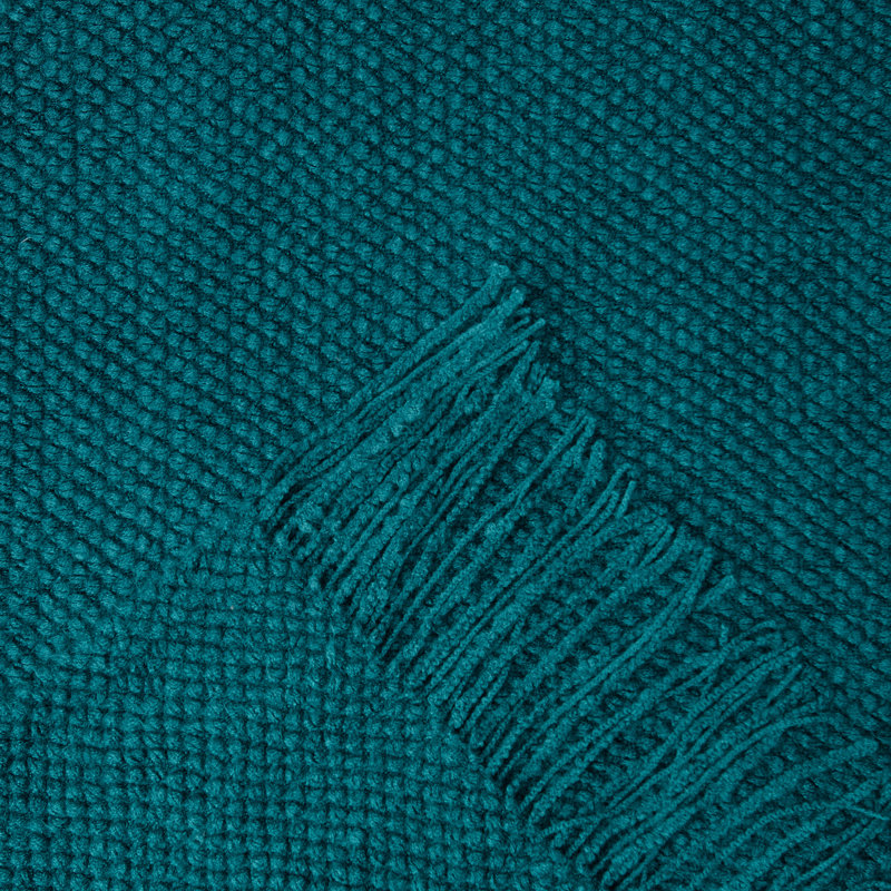 Jeté rond perlé texturé super doux, Bleu sarcelle foncé