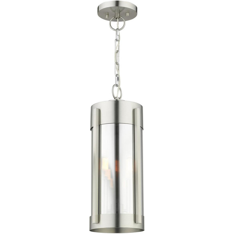 2-Light Outdoor Pendant Lantern with Smoke Glass Shade, Brushed Nickel