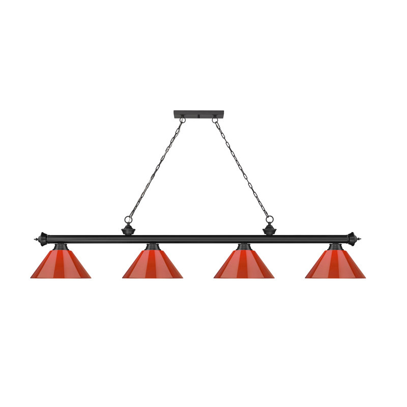 Billard 4 lumières Annaleisa, Rouge, Plaqué bronze