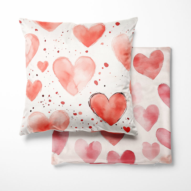 Coussin décoratif abstrait à imprimé abstrait 2 pièces - Cozy Hearts Teens - coussin décoratif rouge, H 18 po x l 18 po