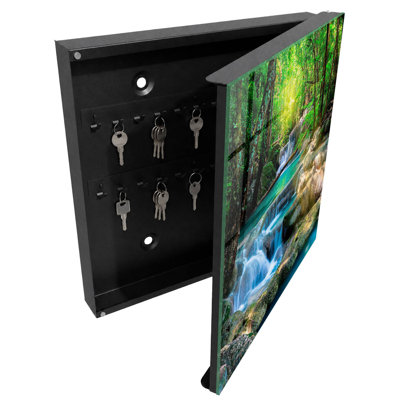 Key storage cabinet, Opens to the right, 30x30x5, White, The turquoise water of the waterfall and the lush green of the jungle, 