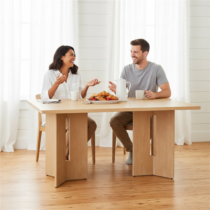 60-inch Rectangular Wooden Dining Table With Carved Legs, Suitable For Dining Rooms And Living Rooms., Natural Wood Wash