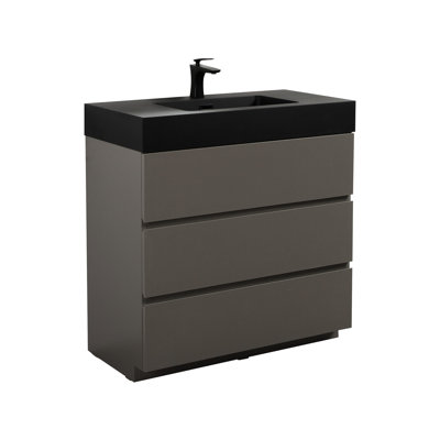 Meuble-lavabo de 36 po gris - aspect hanche, travail abondant et silencieux, fonctionnement avec évier, espace de rangement suffisant, couloir